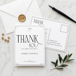 Modern Typography Minimalistic Wedding Thank You Postcard