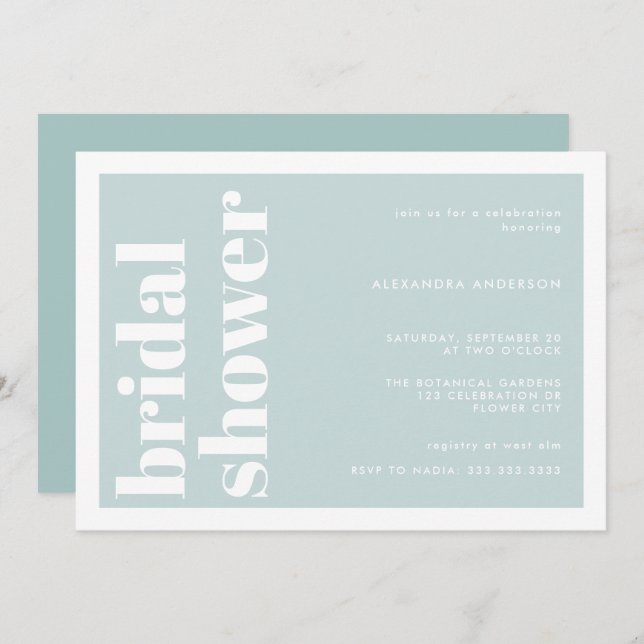 Modern Typography Mint Turquoise Bridal Shower Invitation (Front/Back)