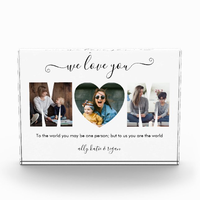 Modern Typography MOM 3 Photo Collage Gift For Mum Block (Front)