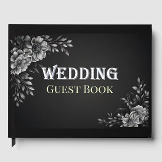 Modern Typography Monochrome Black White Wedding  Guest Book