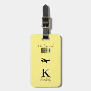 Modern typography monogram and name personalised luggage tag