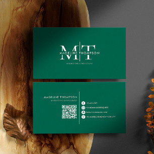 Modern Typography Monogram Emerald Green QR code Business Card