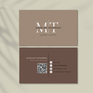 Modern Typography Monogram Khaki And Brown QR code Business Card
