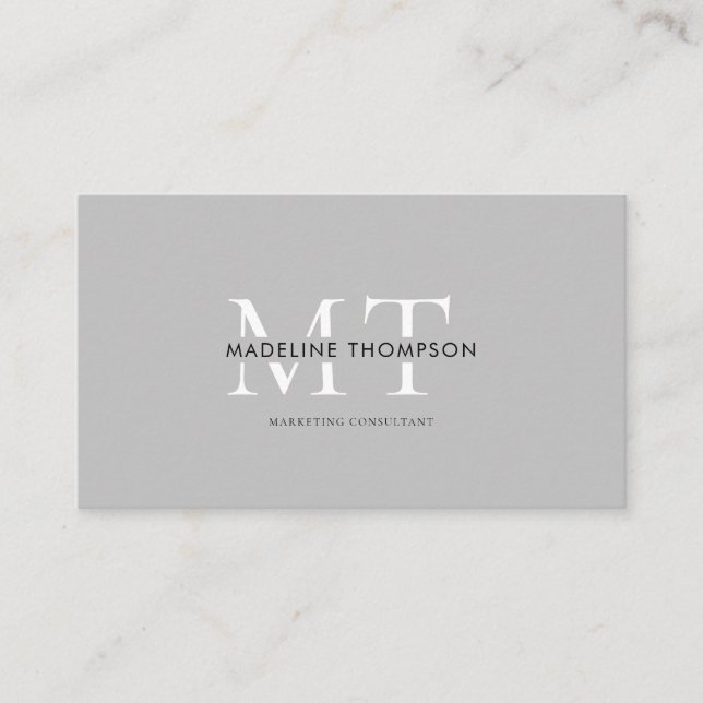 Modern Typography Monogram Light Grey QR code Business Card (Front)