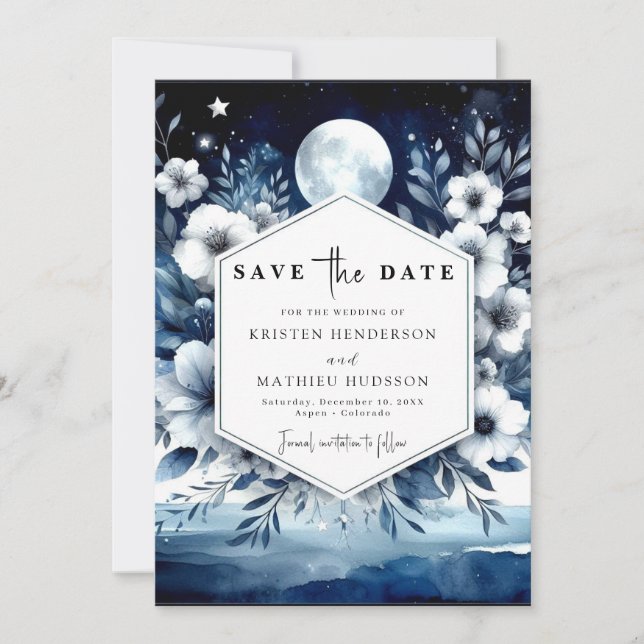 Modern Typography Moonlit Wedding Save The Date (Front)