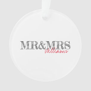 Modern Typography Mr&Mrs Name Date Keepsake Ornament
