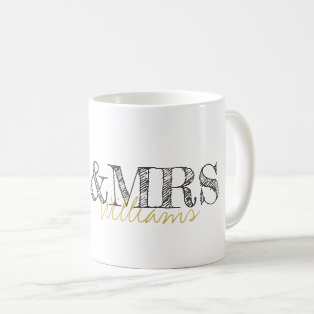 Modern Typography MR & MRS NAME Newlyweds Wedding Coffee Mug (Front Right)
