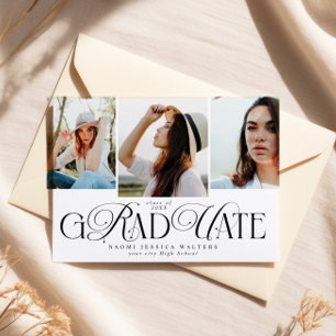 Modern Typography Multi Photo Elegant Graduation Invitation