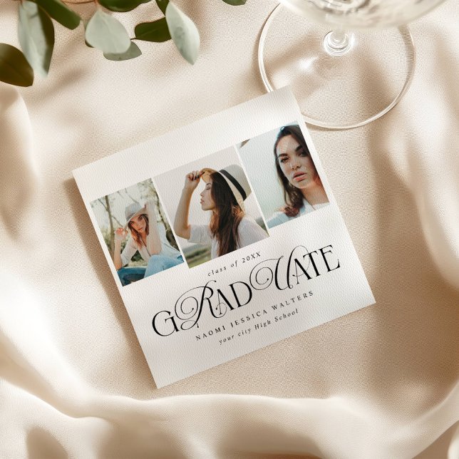Modern Typography Multi Photo Elegant Graduation Napkin (Creator Uploaded)