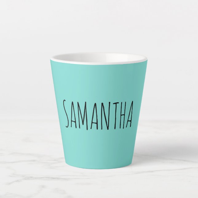 Modern Typography Name Blue Green Latte Mug (Front)