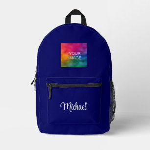 Modern Typography Name Navy Blue Solid Colour Best Printed Backpack