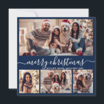 Modern Typography Navy 5 Photo Collage Christmas Holiday Card<br><div class="desc">Modern Minimalist Elegant Calligraphy Navy 5 Photo Collage Merry Christmas Calligraphy Script Holiday Card. This festive, mimimalist, whimsical holiday card template features pretty four (4) photo collage on front, 1 photo on back side and says „Merry Christmas” greeting text, which is written in a beautiful hand lettering swirly swash-tail font...</div>