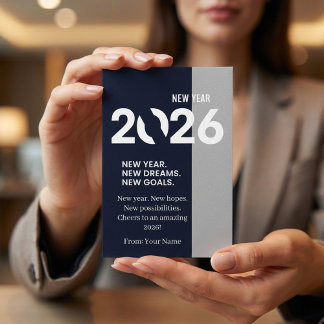 Modern Typography Navy Blue and Silver New Year  Holiday Card