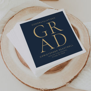 Modern Typography Navy Blue Gold Graduation Party Napkin