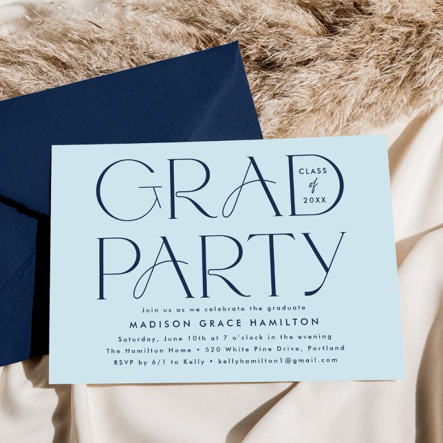 Modern Typography Navy Blue Graduation Party Invitation (Creator Uploaded)