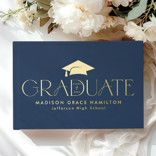 Modern Typography Navy Photo Graduation Guest Book