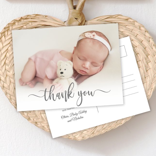 Modern Typography Newborn Baby Photo Thank You  Postcard (Creator Uploaded)