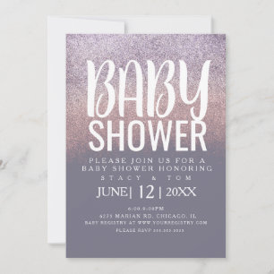 Modern Typography Ombre Glitter Baby Shower Invitation