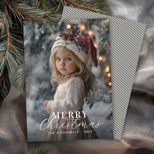 Modern Typography One Photo Merry Christmas Holiday Card (Available in both printed and instant download digital formats.)