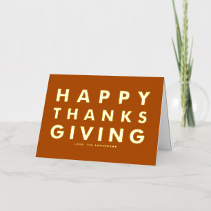 Modern Typography Orange Happy Thanksgiving Gold Foil Greeting Card