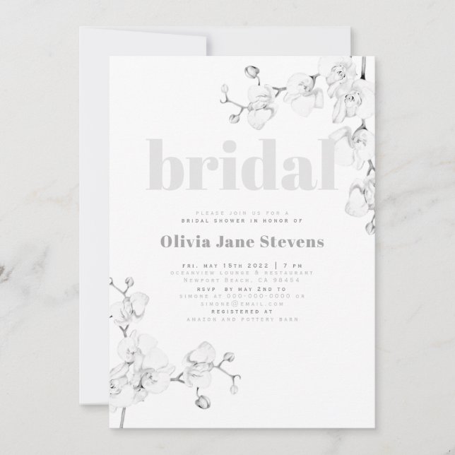Modern Typography Orchids Floral Bridal Shower Invitation (Front)