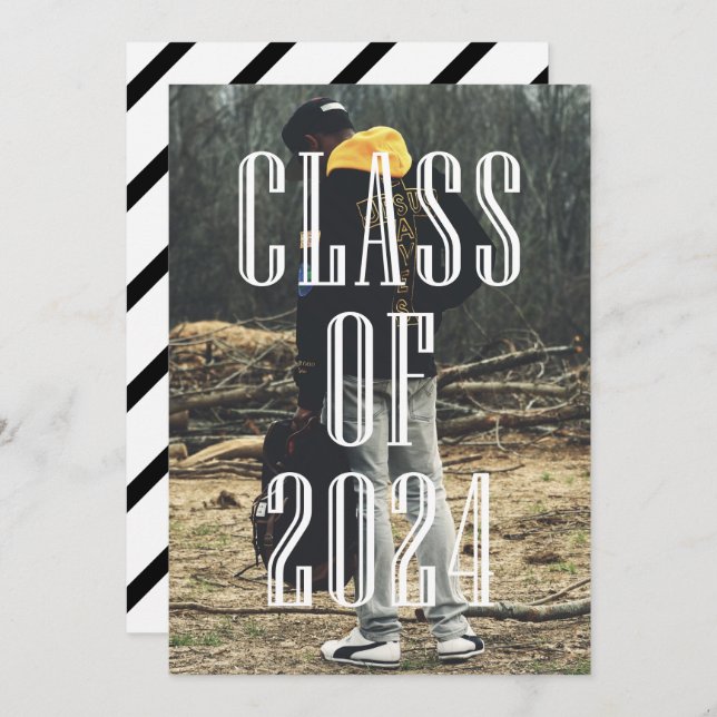 Modern Typography Overlay Class of 2024 Graduation Invitation (Front/Back)