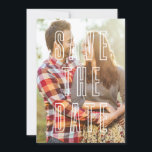 Modern Typography Overlay Photo Save the Date<br><div class="desc">Simple and modern save the date announcement featuring text overlay with black and white diagonal stripes pattern. Customise this flat card by adding your photo and details.</div>