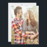 Modern Typography Overlay Photo Save the Date<br><div class="desc">Simple and modern save the date announcement featuring text overlay with black and white diagonal stripes pattern. Customise this flat card by adding your photo and details.</div>