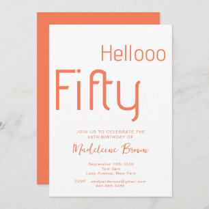 Modern Typography Peach 50th Birthday Invitation