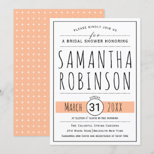 Modern typography peach wedding bridal shower invitation