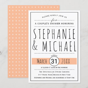Modern typography peach wedding couple's shower invitation
