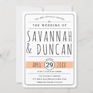 Modern typography peach wedding rounded invitation