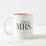 Modern Typography Personalised Future Mrs Mug<br><div class="desc">Elegant modern minimalist typography future Mrs. and personalised name design in black and pink,  simple and unique. Great bride gifts or engagement gifts for bride to be. 
Customise the mug and text colour with your choice.</div>