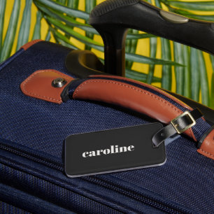 Modern Typography Personalised Name Black White Luggage Tag