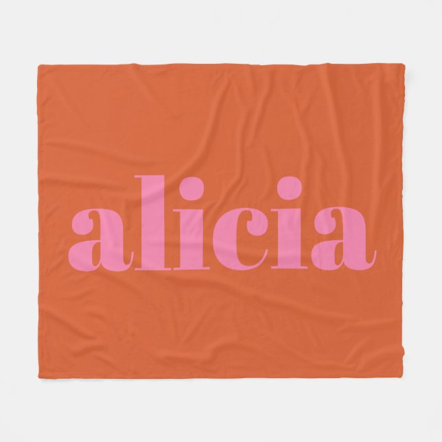 Modern Typography Personalised Name | Pink Orange  Fleece Blanket (Front (Horizontal))