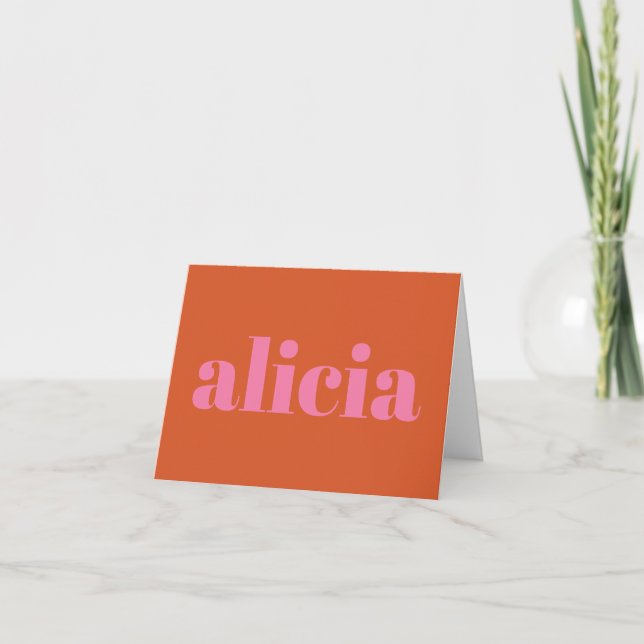 Modern Typography Personalised Name | Pink Orange Note Card (Front)