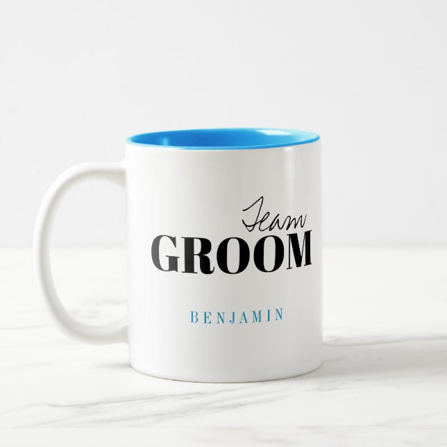 Modern Typography Personalised Team Groom Mug (Left)