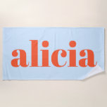 Modern Typography Personalized Name Blue Orange Beach Towel<br><div class="desc">A chic personalized design with a large lowercase name in bold cool blue and persimmon orange. Clean,  modern,  and easy to spot at the pool or beach. Customize with any name for a simple look that feels classic and elevated. Great for vacations,  lake days,  swim team meets,  and gifts.</div>
