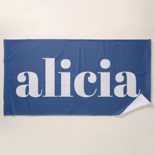 Modern Typography Personalized Name Summer Blue Beach Towel