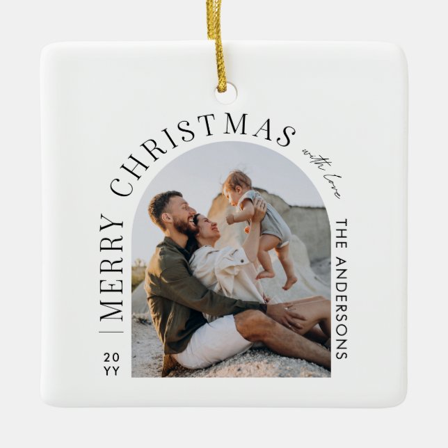 Modern typography photo arch Christmas Ceramic Ornament (Front)