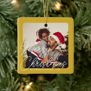 Modern Typography Photo Christmas Ceramic Ornament