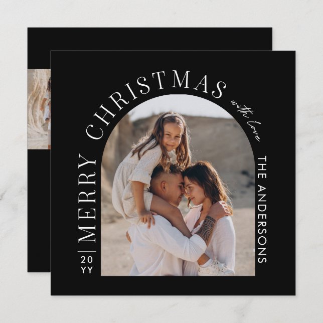 Modern typography photo collage black Christmas Holiday Card (Front/Back)