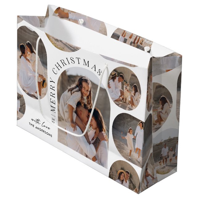 Modern typography photo collage Christmas Large Gift Bag (Front Angled)