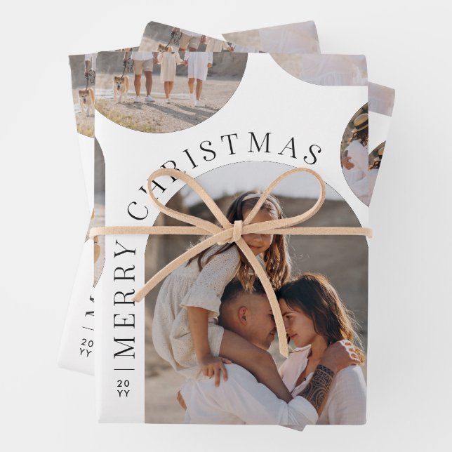 Modern typography photo collage Christmas Wrapping Paper Sheet (In situ)