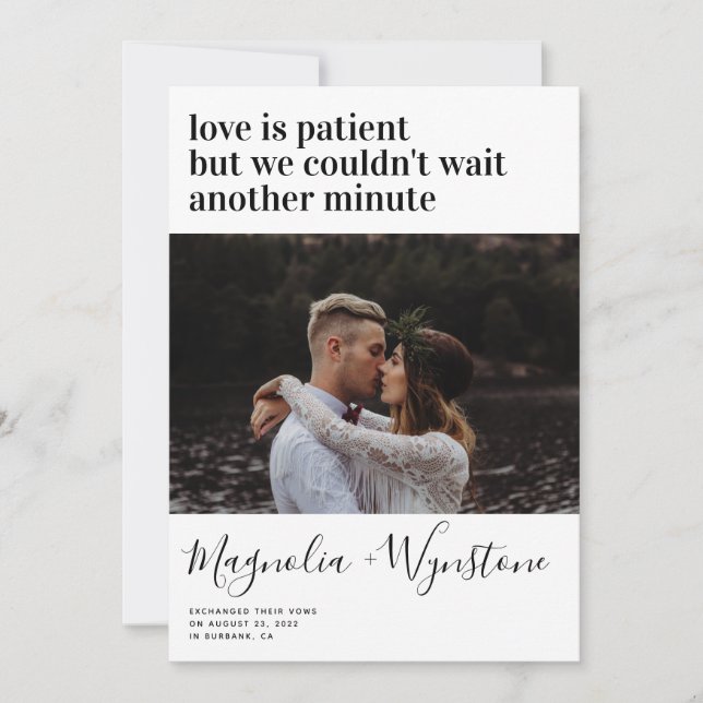 Modern Typography Photo Elopement Announcement (Front)