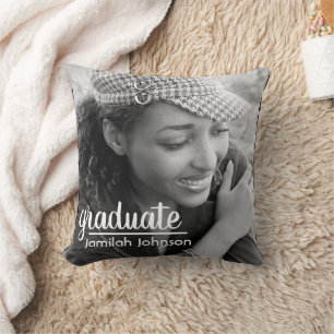 Modern Typography Photo Graduation Keepsake Throw Cushion