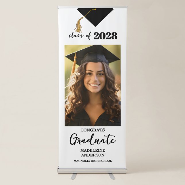 Modern Typography Photo Graduation Party Retractable Banner (Front)