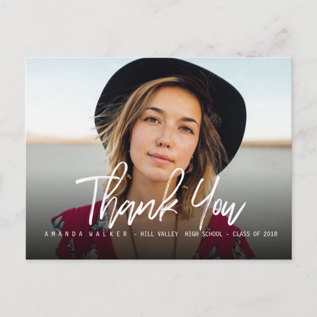 Modern Typography Photo Graduation Thank you Announcement Postcard (Front)