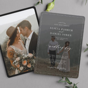 Modern typography photo overlay elegant wedding invitation