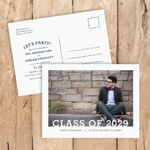 Modern Typography Photo Overlay Graduation Party Announcement Postcard